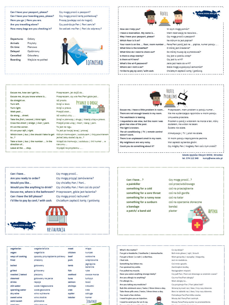 Podstawowe Zwroty Po Angielsku Na Wakacjach Angielski Na Wakacje | PDF