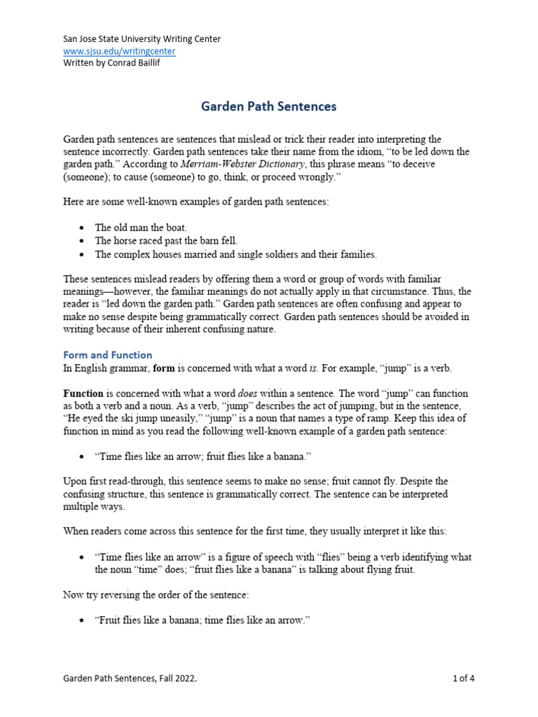 Garden Path Sentences PDF Semantics Semiotics