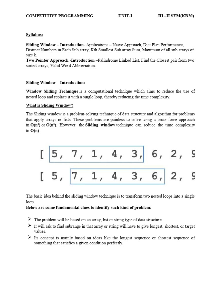 Sliding Window Technique in Programming | PDF | Pointer (Computer ...