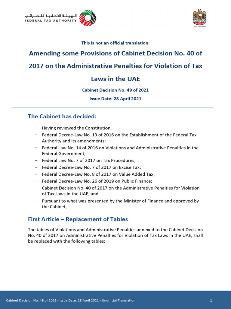 Decision No 49 of 2021 For Publishing PDF Taxes Taxation