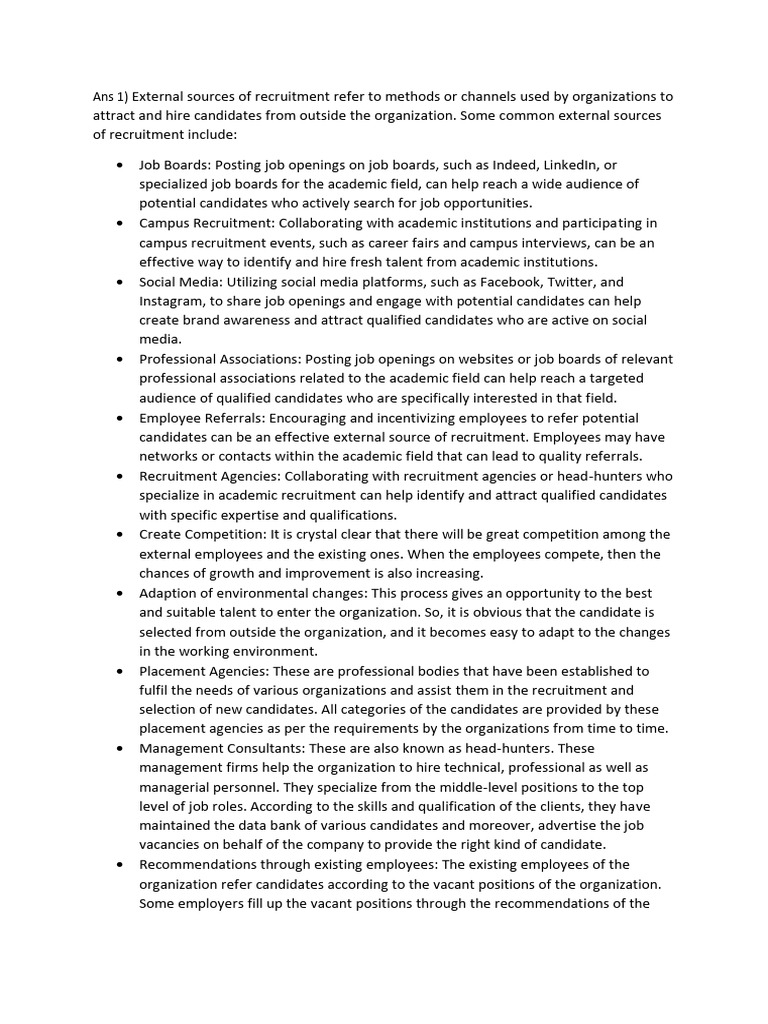 External Recruitment Sources Explained | PDF | Recruitment | Human ...