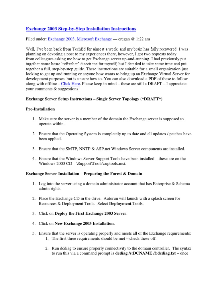 Exchange 2003 Installation Guide | PDF | Computers