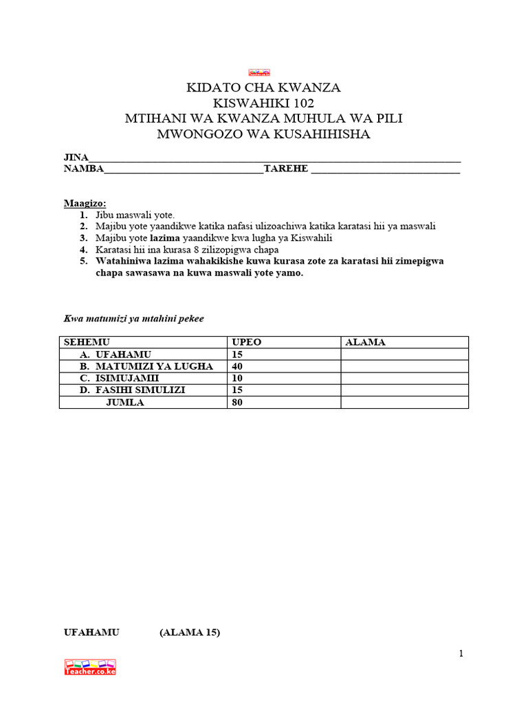 Kiswahili f1 qs term 2 opener 2023 pdf