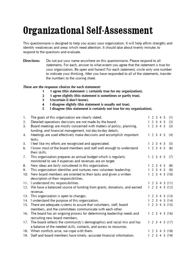 Organizational Self Assessment Tool Download Free Pdf Cognition
