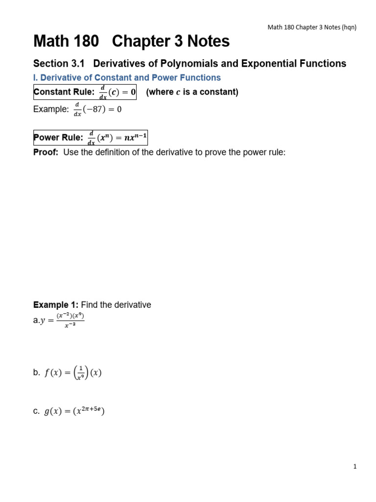 Math 180 Chapter 3 Derivatives Guide | PDF | Derivative | Tangent