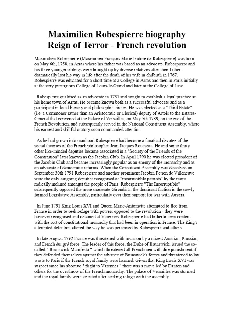 Maximilien Robespierre Biography Download Free PDF Maximilien