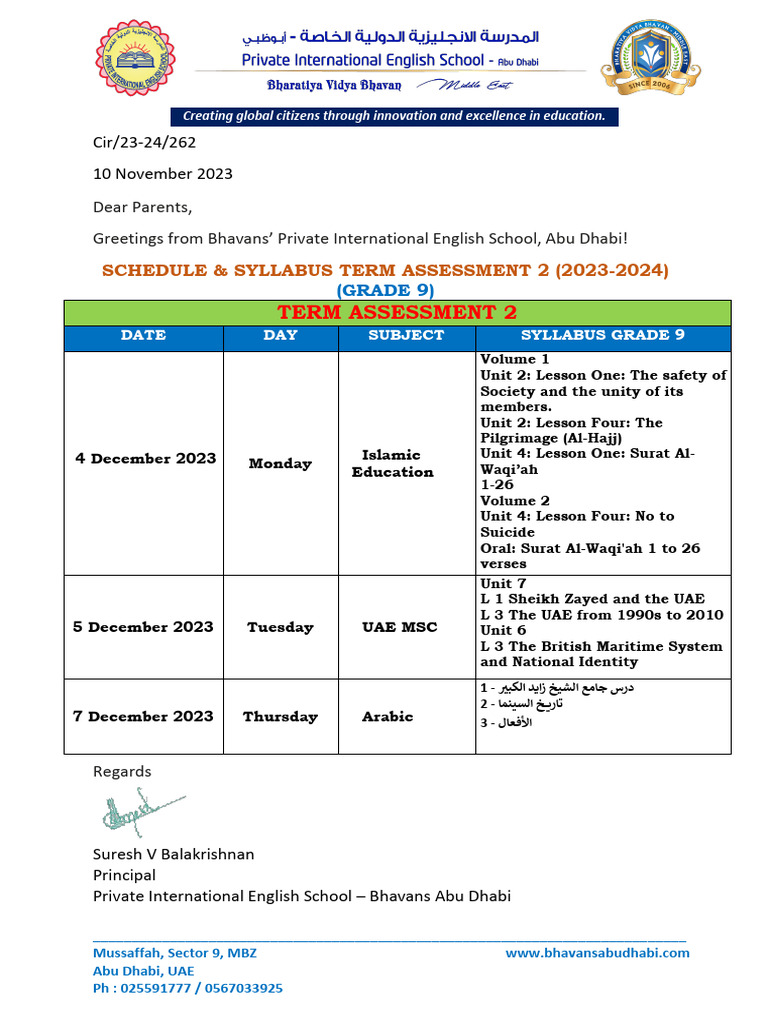 Grade 9 Term Assessment Schedule | PDF | United Arab Emirates | Member ...