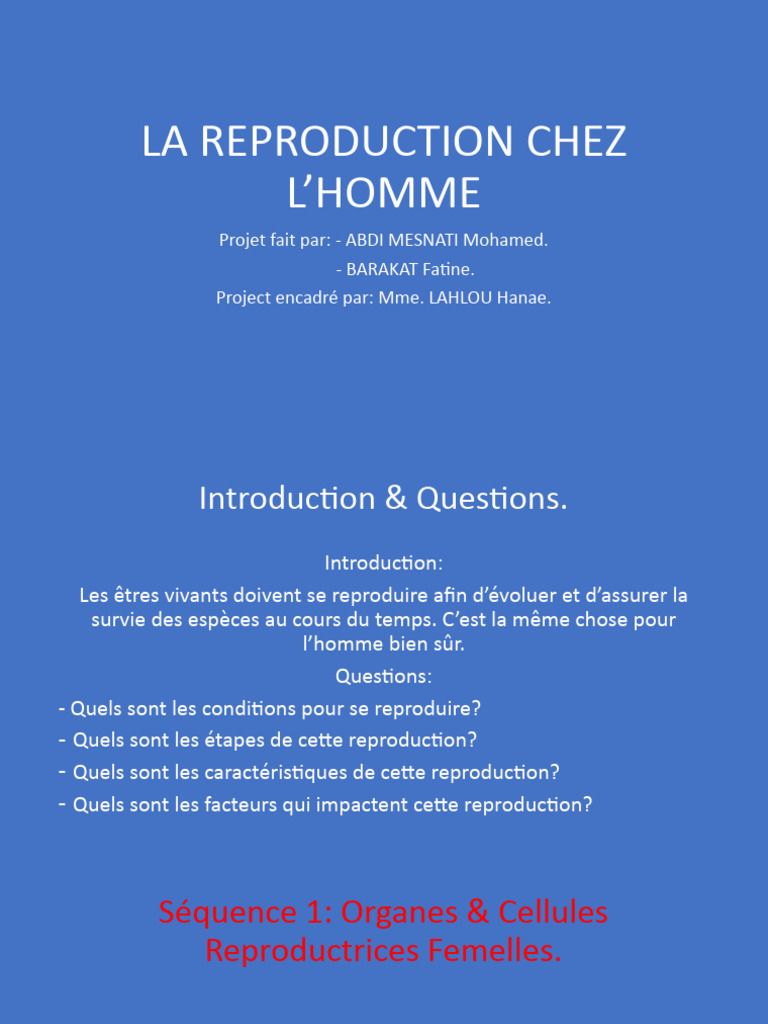 Reproduction humaine chez l'homme | PDF | Système reproducteur ...