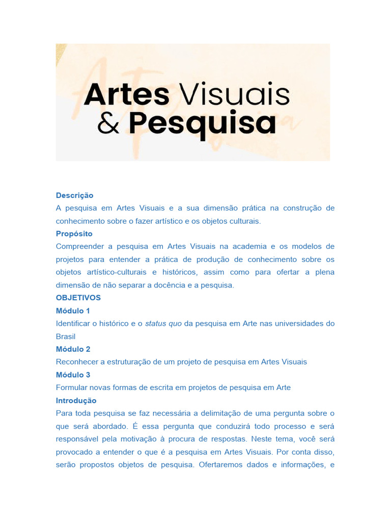 Pesquisa em Artes Visuais no Brasil | PDF | Brasil | Science
