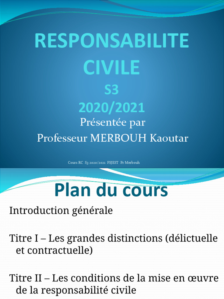 Responsabilité Civile : Distinctions et Fondements | PDF | Loi ...