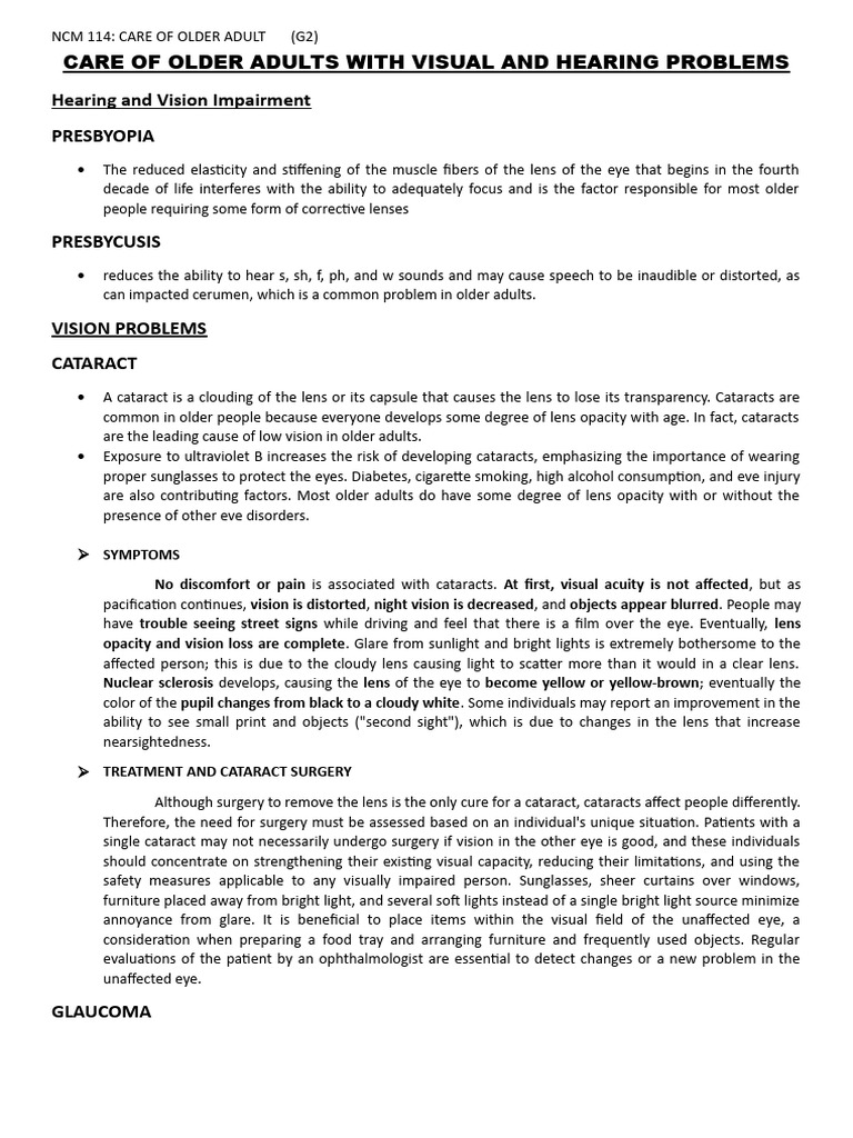 Visual and hearing problems s pdf hearing loss cataract