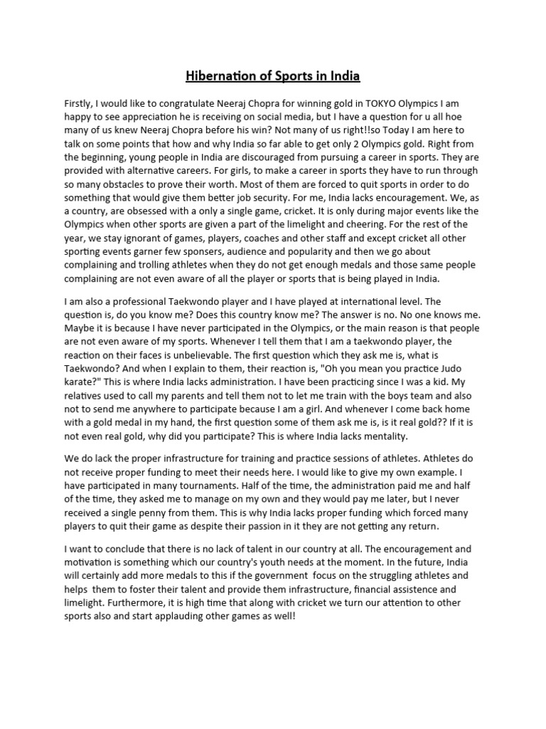 Hibernation of Sports in India PDF
