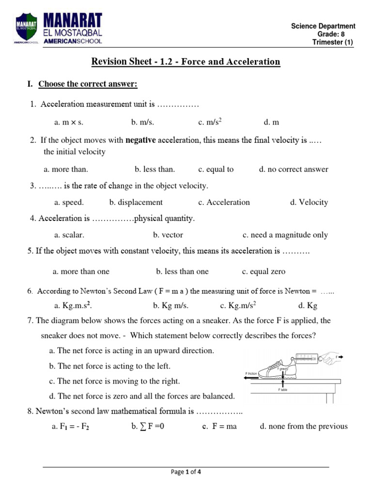 8th Grade Force and Acceleration Quiz | PDF | Force | Acceleration