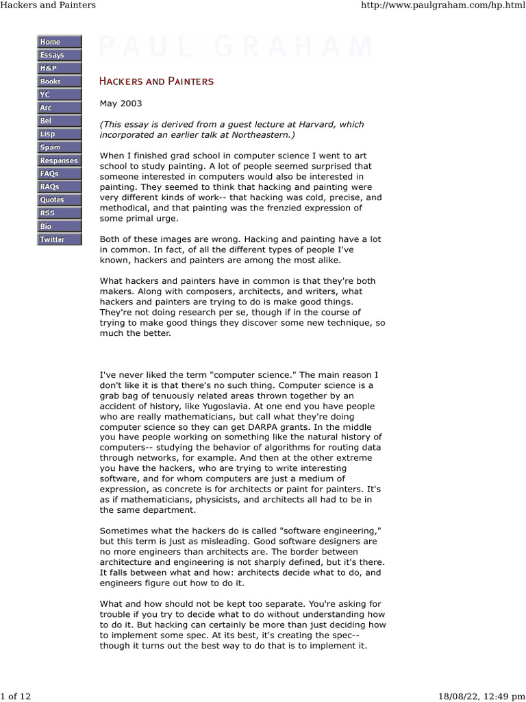 Hackers and Painters PDF Hacker Culture Security Hacker