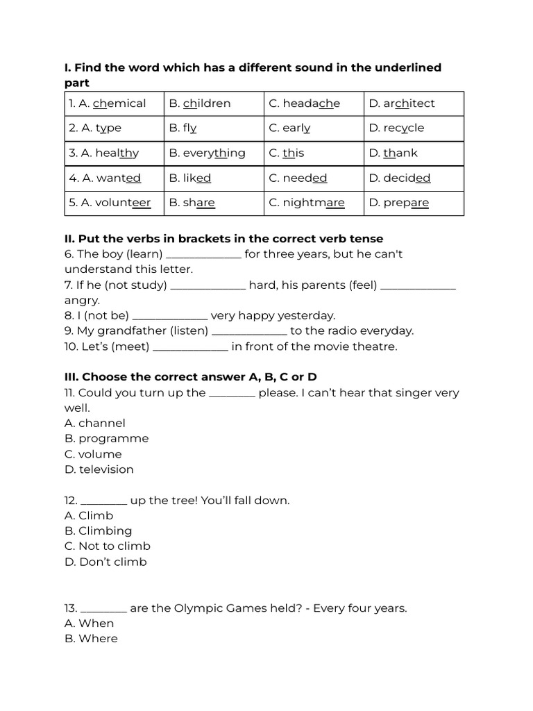 I find the word which has a different sound in the underlined pdf