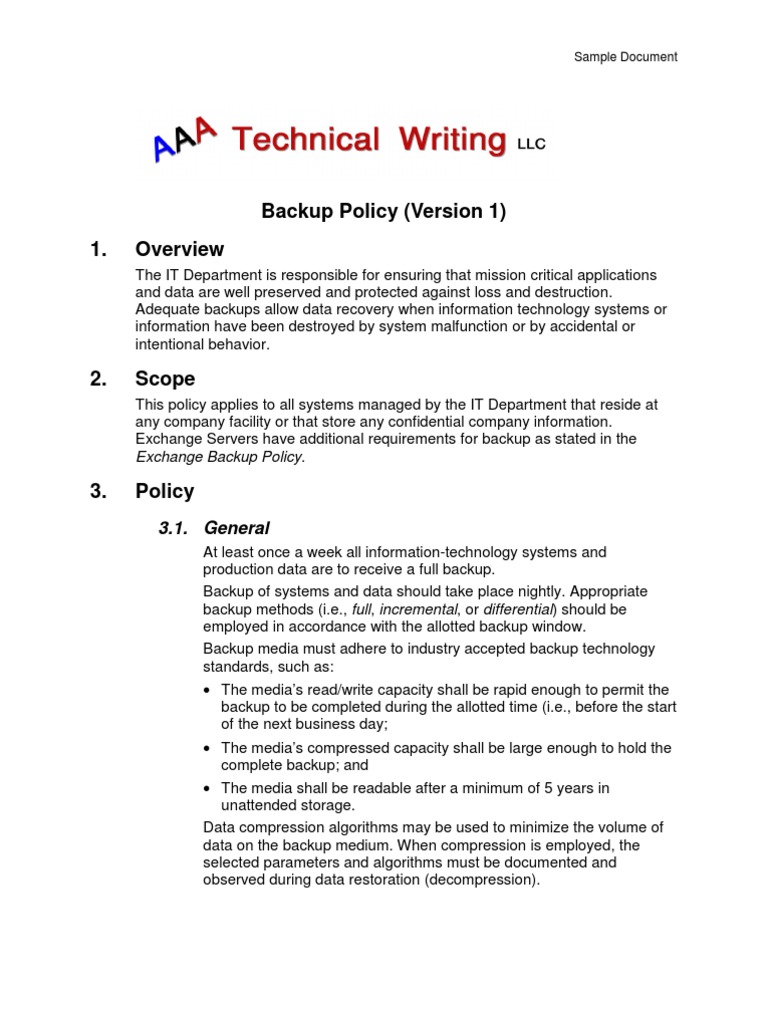 Backup Policy PDF Backup Data Compression