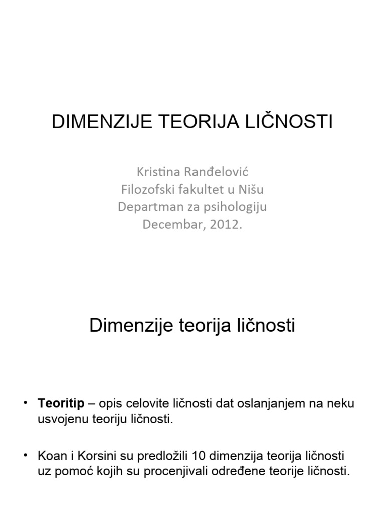 Dimenzije Teorija Licnosti | PDF
