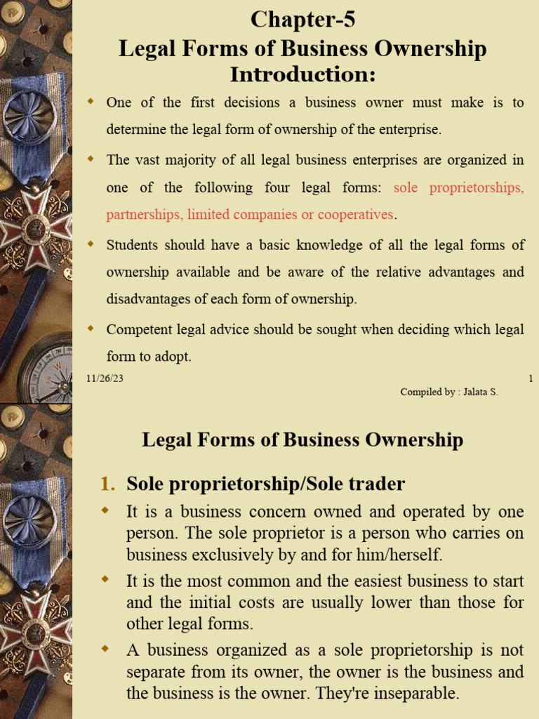 Business Ownership Legal Forms Explained | PDF | Sole Proprietorship ...
