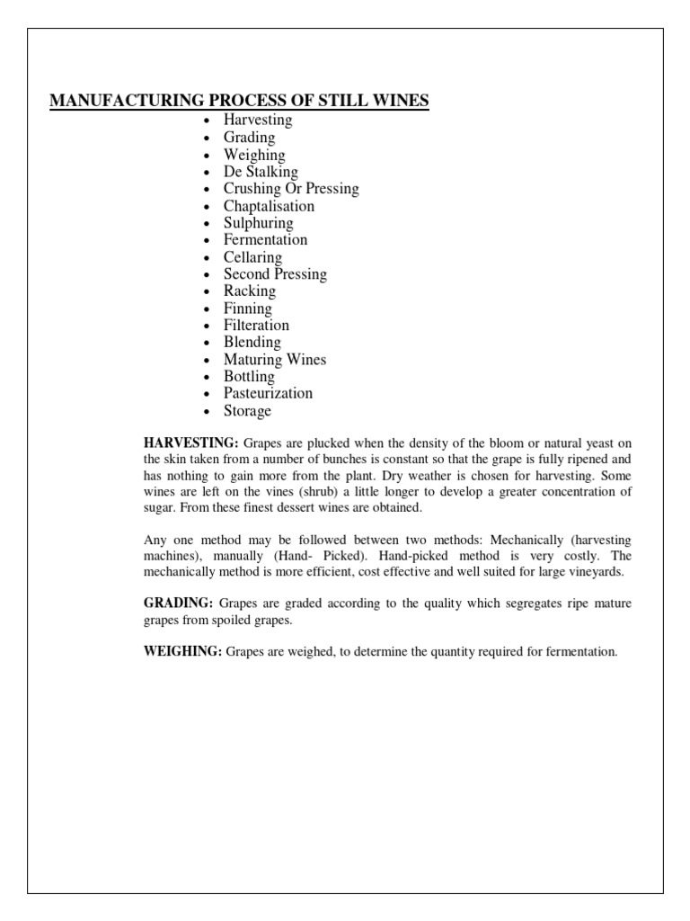 Manufacturing Process of Still Wines Download Free PDF Winemaking