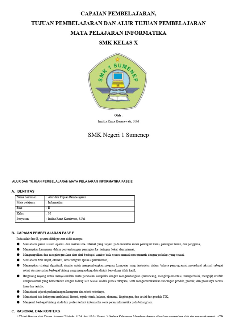 Alur Tujuan Pembelajaran Informatika | PDF