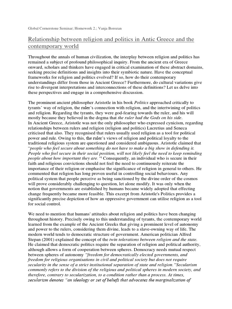 Relationship Between Religion and Politics | PDF | Secularism