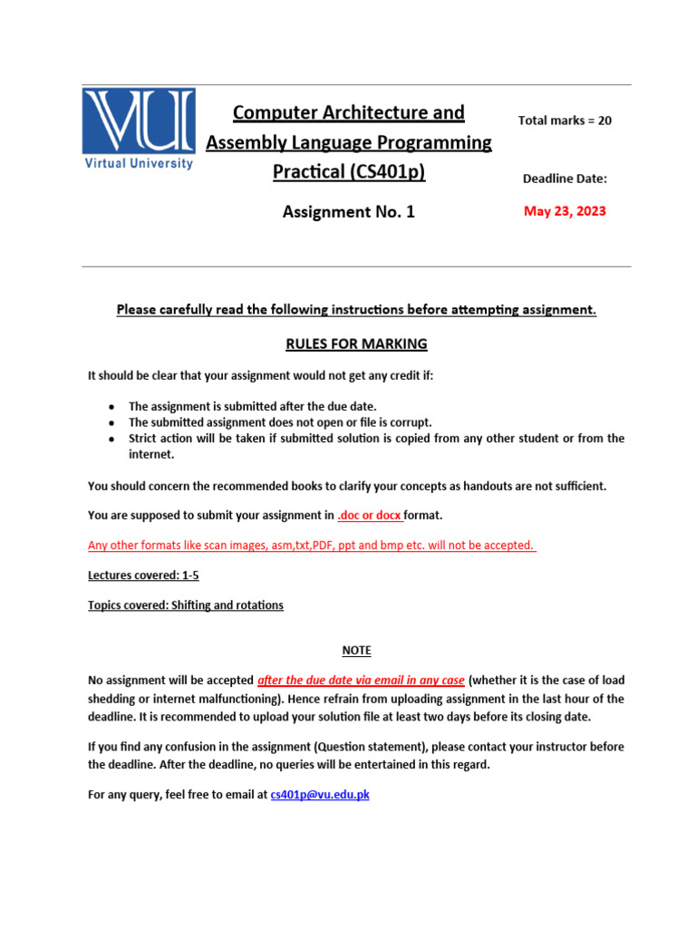Spring 2023 CS401P 1 PDF Assembly Language Computer Program