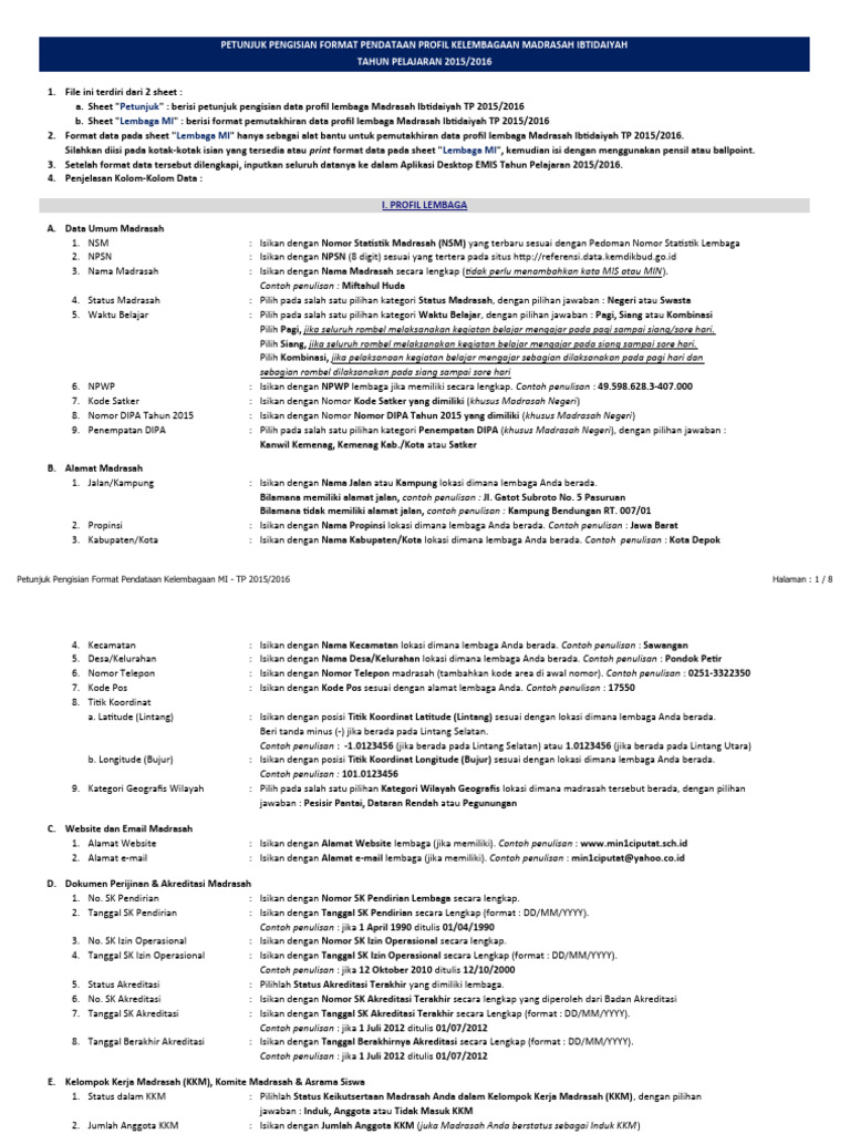 Form MI TP 2015-2016 (Lembaga) | PDF
