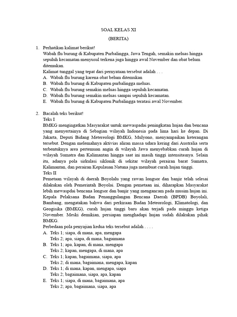 Latihan soal teks berita kelas xi pdf