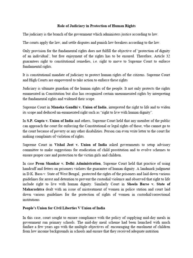 Role of Judiciary in Protection of Human Rights | PDF | Common Law ...
