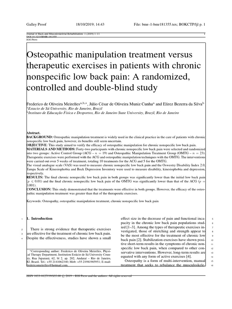 Osteopathic Manipulation Treatment Versus Therapeutic Exercises in