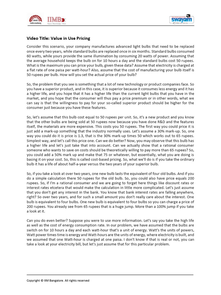 10 Value in Use Pricing | PDF | Watt | Pricing