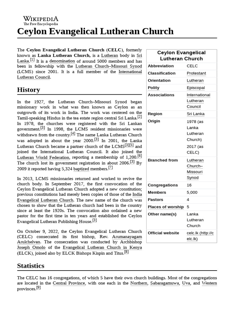 Ceylon Evangelical Lutheran Church PDF Lutheranism Religious
