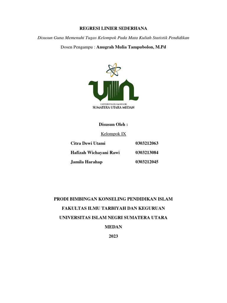 Regresi Linier Sederhana Kel 9 Makalah Pdf