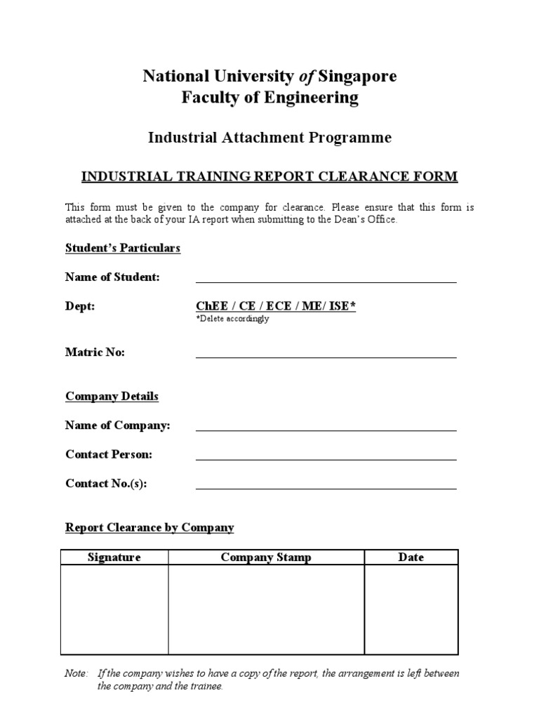 Industrial Training Report Clearance Form | PDF
