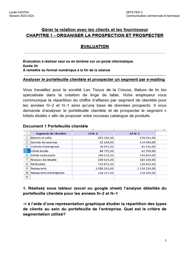 Chapitre 1 - Organiser La Prospection Et Prospecter Evaluation | PDF