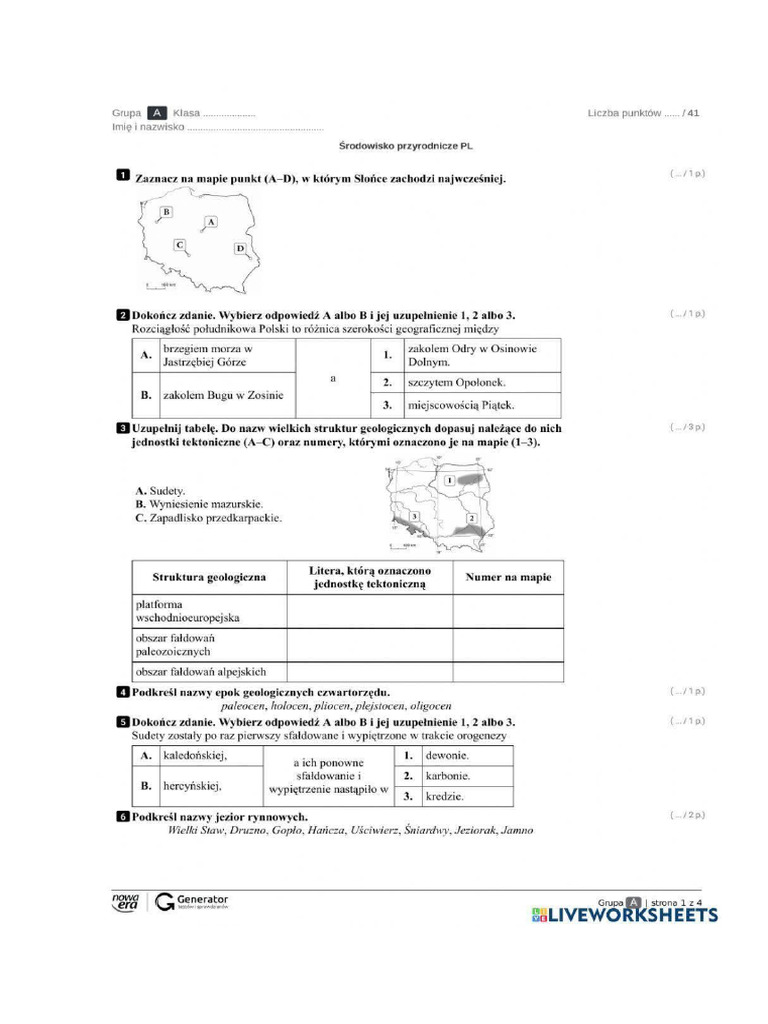 środowisko Przyrodnicze Polski Sprawdzian Pdf Klasa 7 Test Kl 7 - Środowisko Przyrodnicze Polski 1 | PDF