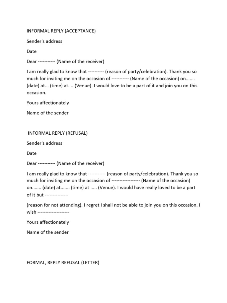 Format For Invitation Class 12