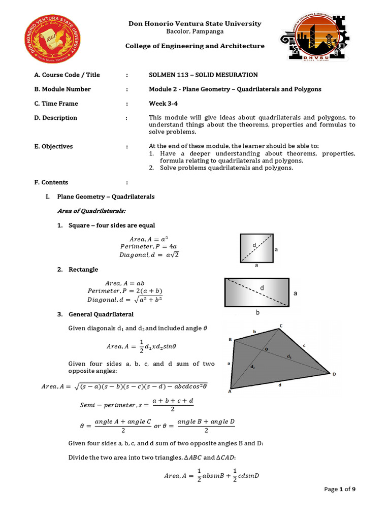 SOLMEN 113 Module 2 Quadrilaterals and Polygons | Download Free PDF ...