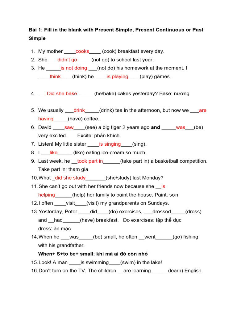 English Verb Tense Practice Exercises | PDF | Language Arts & Discipline