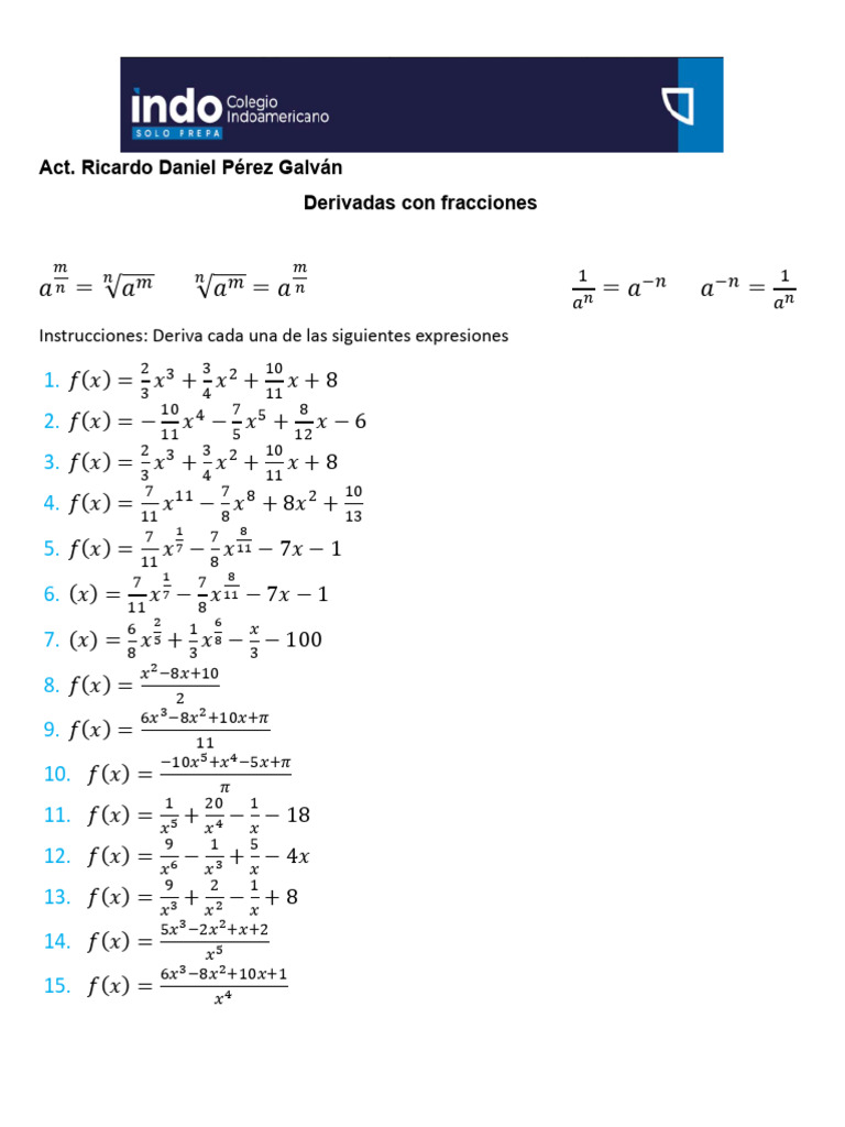 Derivadas con fracciones pdf