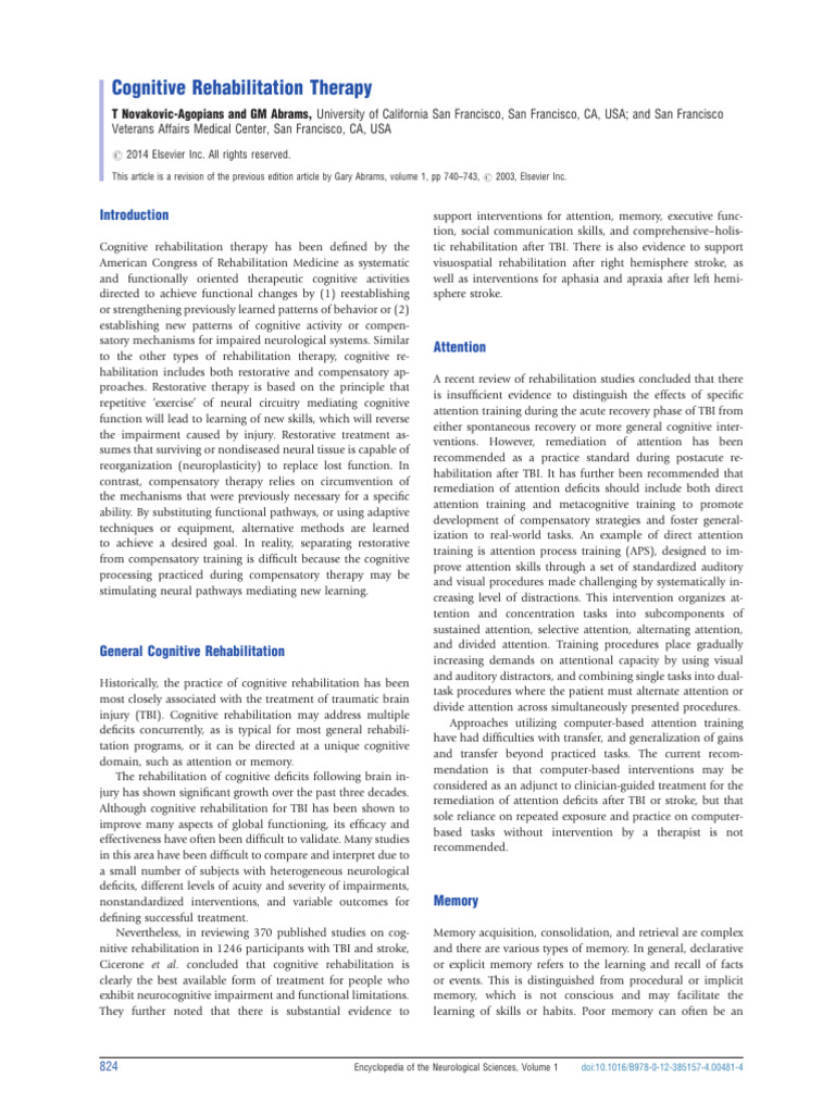 Cognitive Rehabilitation Therapy Overview | PDF | Attention | Memory
