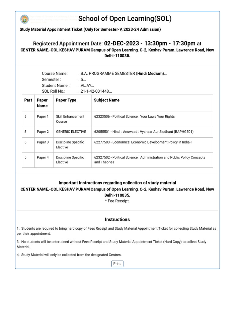 Sol study material appointment pdf