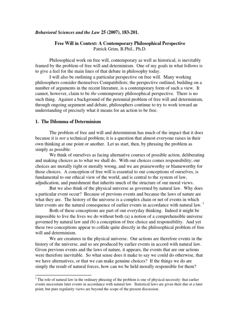 Free Will in Context A Contemporary Phil | PDF | Free Will | Determinism