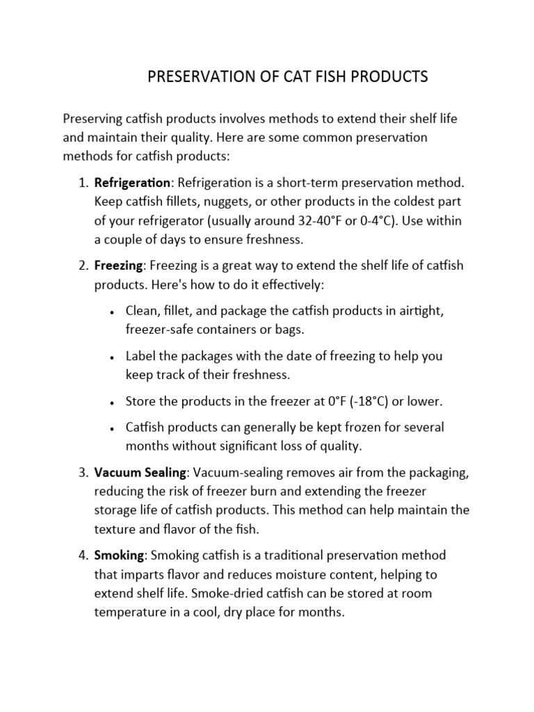 Catfish Product Preservation Methods | PDF | Food Preservation | Food ...