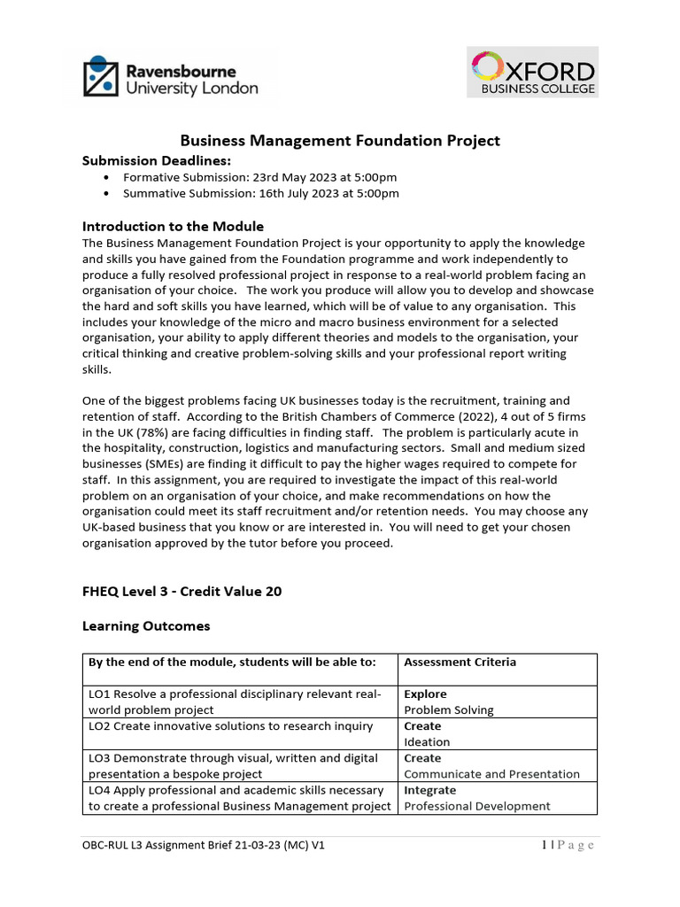 Business management foundation project brief v1 pdf informed
