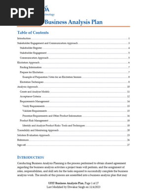 Business Analysis Plan