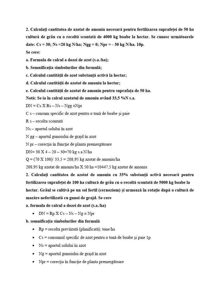 Calculul Dozelor de Azot | PDF