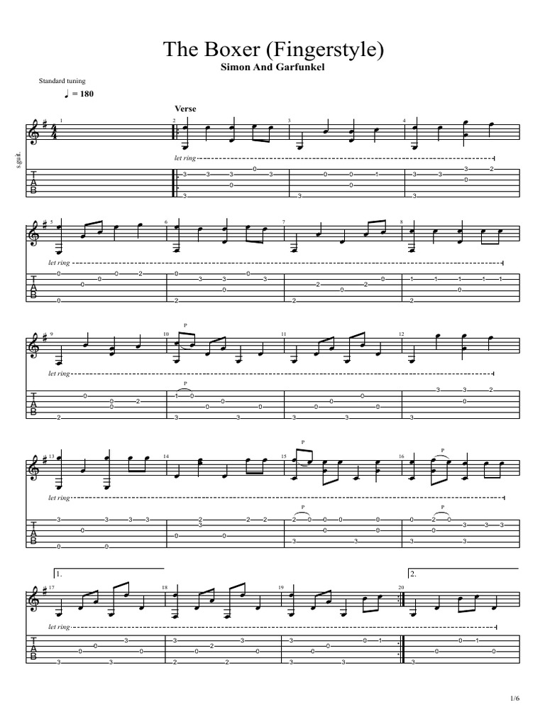 The Boxer (Fingerstyle) PDF American Folk Music Folk Songs