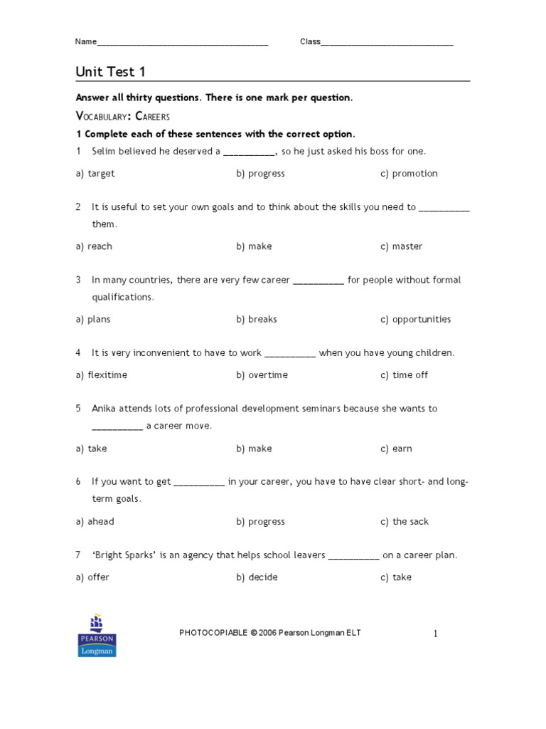 Unit Test 1 | PDF | Career & Growth