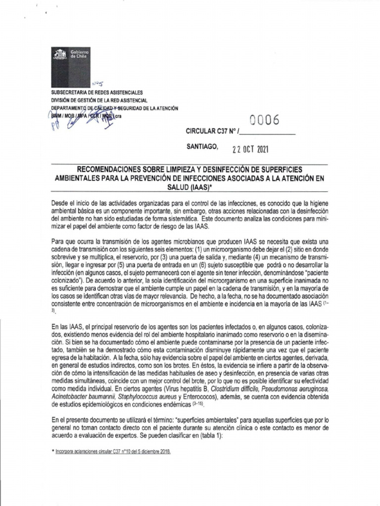 0006 Circular Recomendaciones Sobre Limpieza y Desinfeccion de ...
